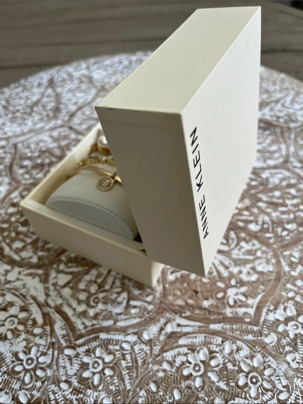 Anne Klein Gold-Tone Crystal Accent Watch and Bracelet Trio with Gift Box NWT
